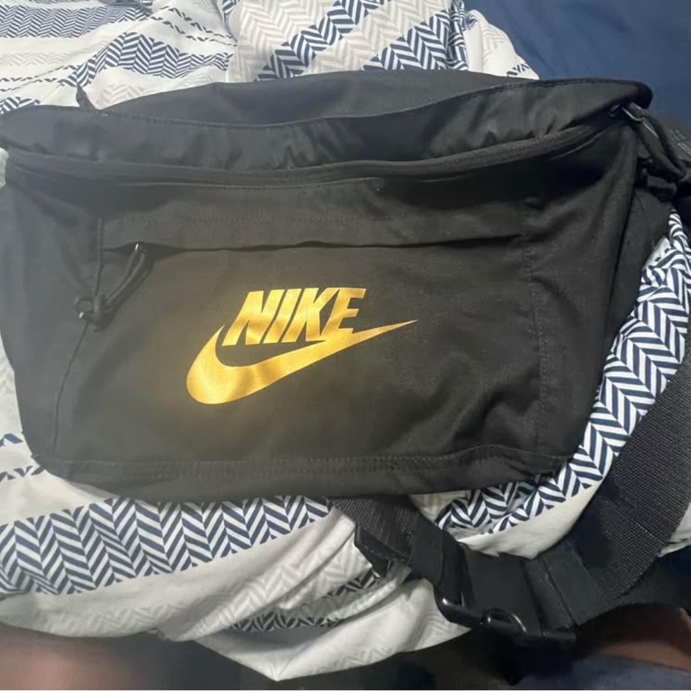 Nike Men's Black Belt Bag with Gold Logo